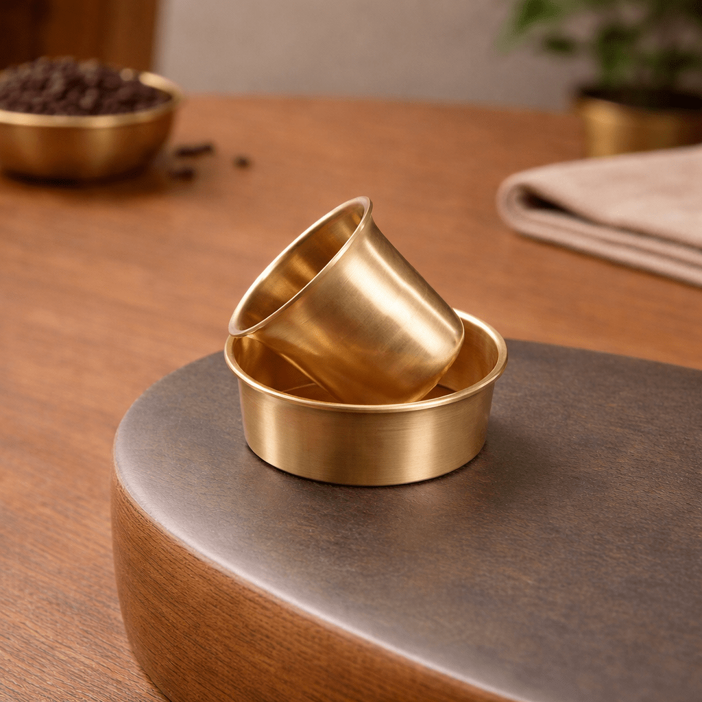 Kansa Dabara Set | Pure Bronze Coffee Tumbler & Saucer - Dhatu