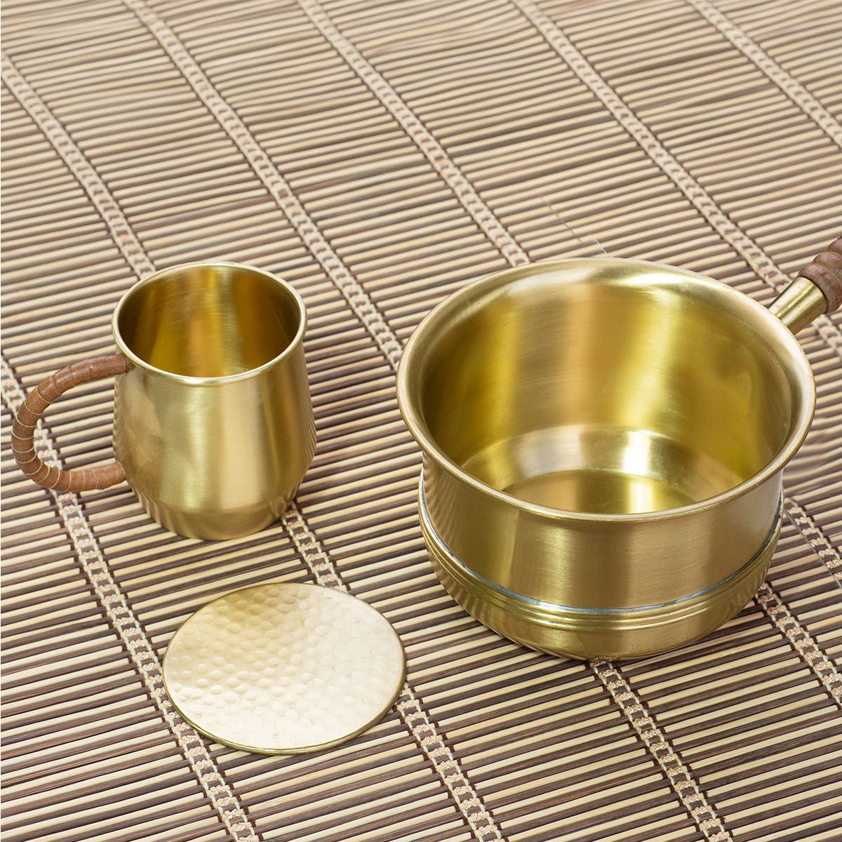 The Chai Corner – Brass Tea Pan, Chai Mug & Coaster Set - House of Dhatu
