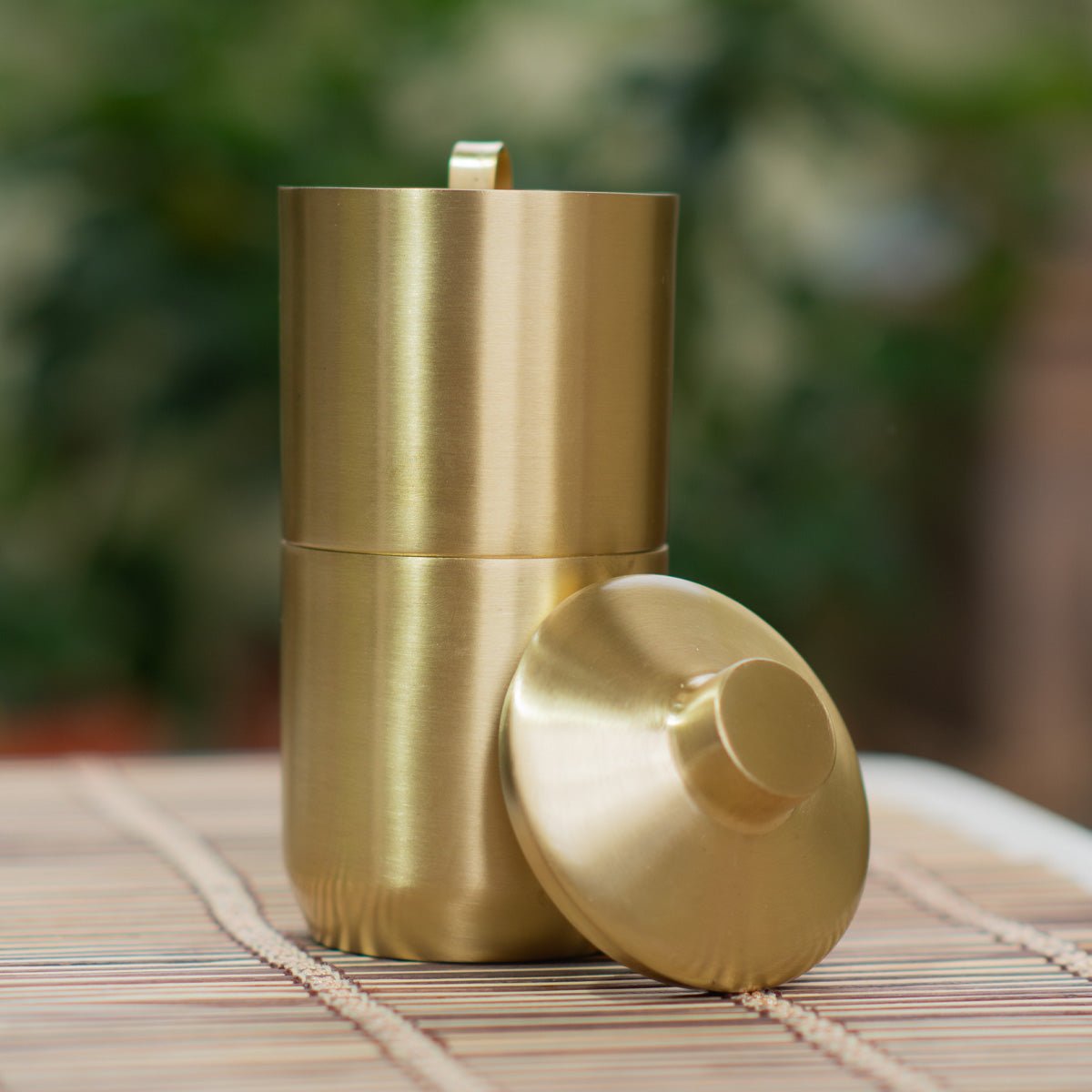 The Morning Table – Brass Coffee Maker, Mug & Hammered Coaster Set - House of Dhatu